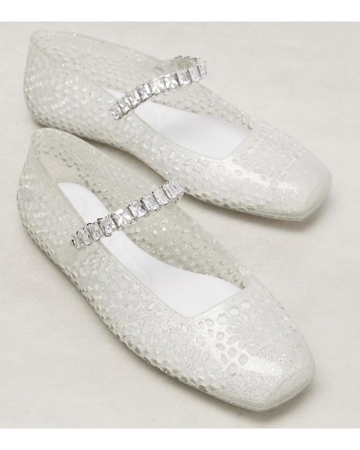Jimmy Choo White Jelly Embellished Pu Mary Jane Flats