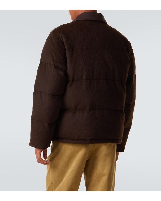 Auralee Brown Leather-Trimmed Camel Hair Down Jacket for men