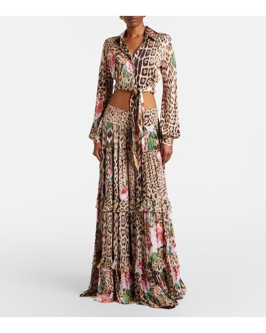 Roberto Cavalli Brown Printed Cropped Shirt