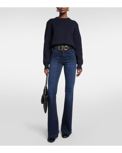 FRAME Blue Le High Flare Trapunto High-Rise Flared Jeans