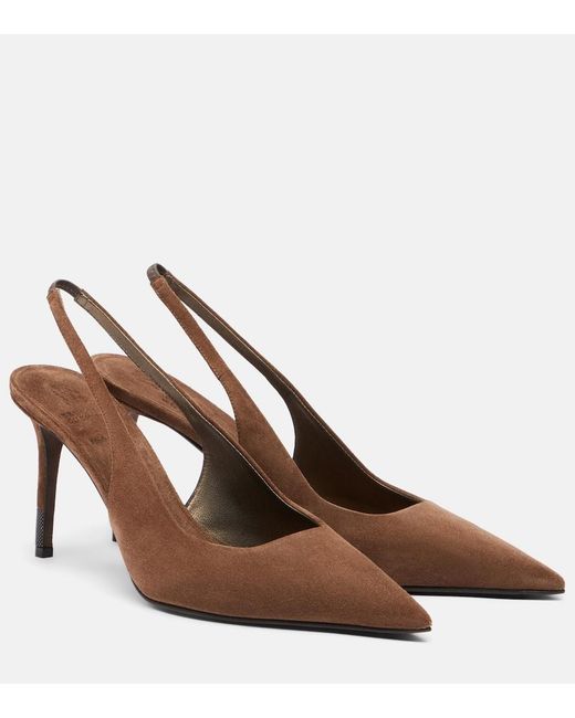 Brunello Cucinelli Brown Monili Suede Slingback Pumps