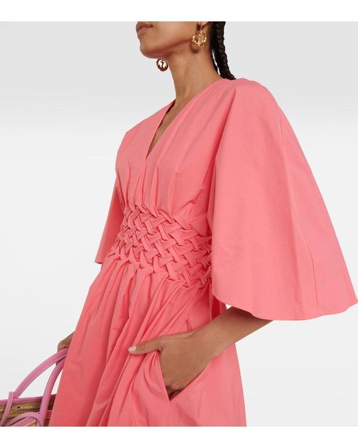 Roksanda Pink Esti Gathered Pleated Cotton-Poplin Midi Dress