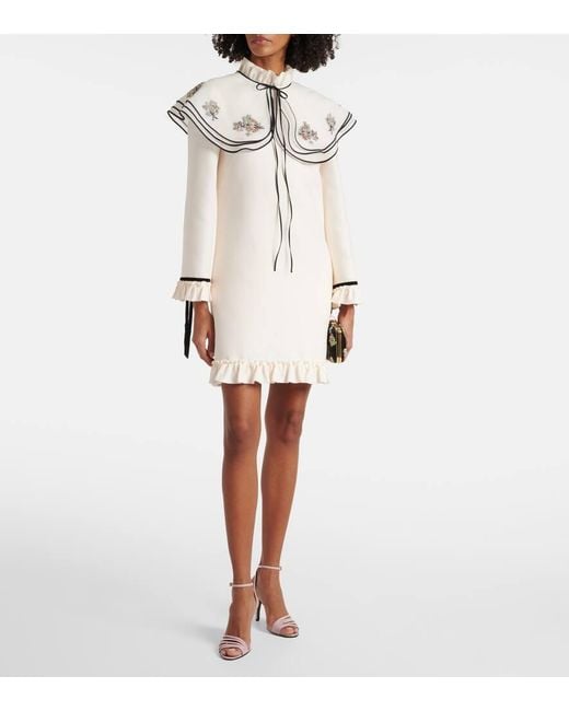 Valentino Natural Besticktes Minikleid Aus Crepe Couture