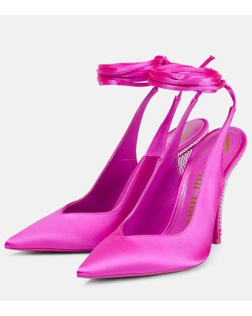 The Attico Pink Venus Embellished Satin Pumps