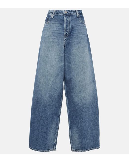 AG Jeans Blue High-Rise Wide-Leg Jeans Mari