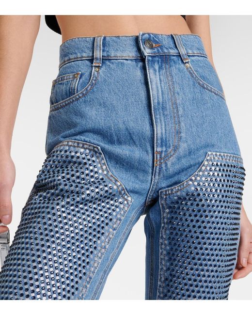 Area Blue Crystal Embellished High Waist Straight Leg Jeans