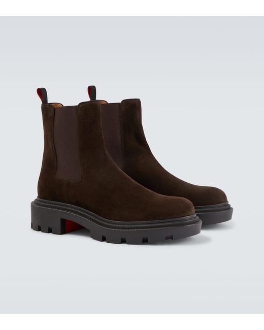 Christian Louboutin Chelsea Boots Devon College Aus Veloursleder in Brown für Herren