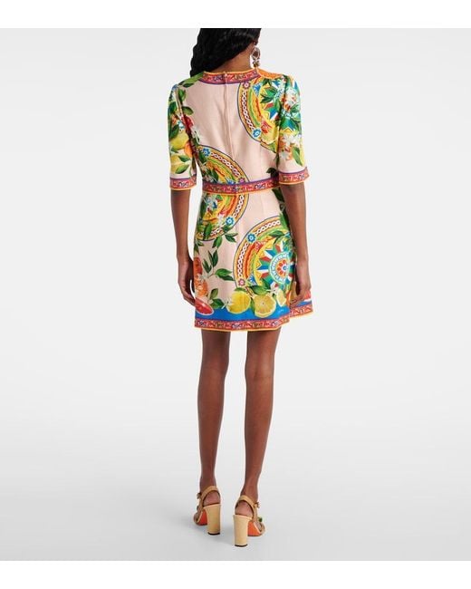 Dolce & Gabbana Green Printed Cotton-Blend Minidress