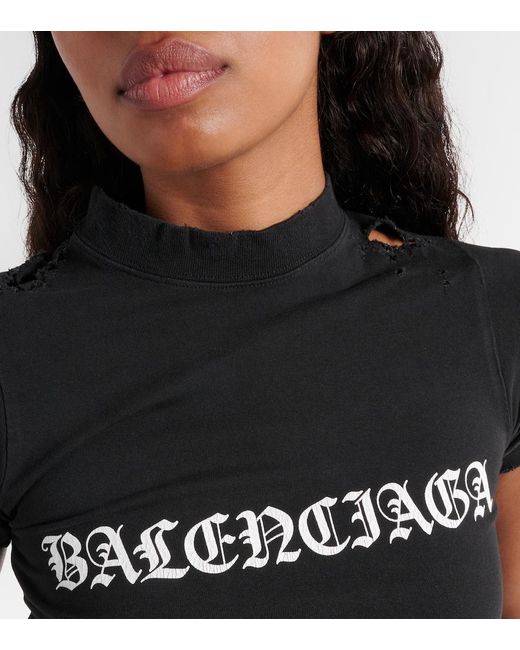 Balenciaga Black Logo-print Distressed-effect T-shirt