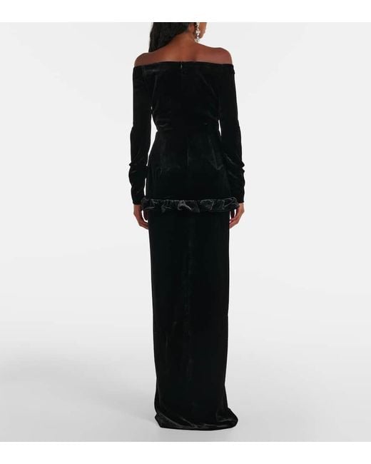 Robe Longue En Velours A Encolure Bardot Alessandra Rich en coloris Black
