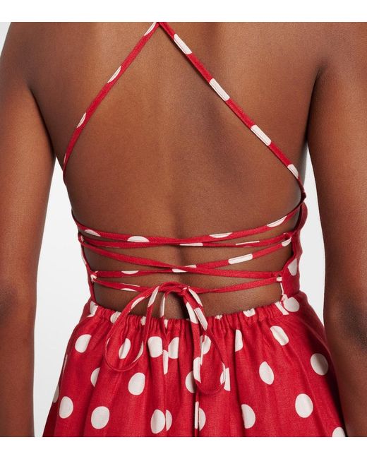 Posse Red Lori Polka-Dot Linen Maxi Dress