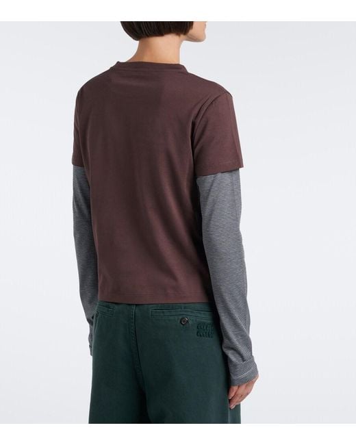 Miu Miu Brown Layered Cotton Jersey T-Shirt