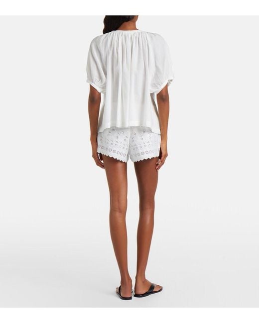 Doen White Arda Embroidered Cotton Shorts