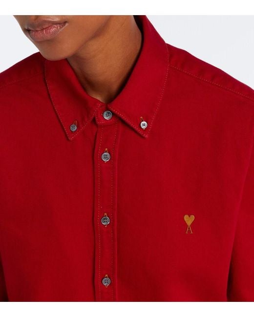AMI Red Ami De Cour Cotton Twill Shirt