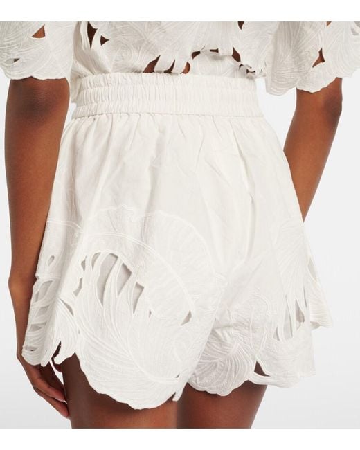 Zimmermann White Mahon Embroidered Cotton Shorts