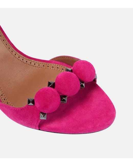Alaïa Pink Bombe Stud Suede Ankle-Wrap High-Heel Sandals