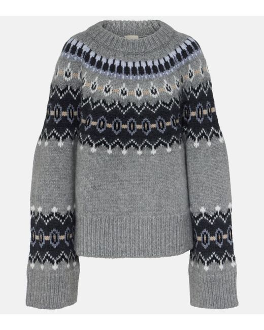 Khaite Gray Halo Intarsia Cashmere And Mohair Sweater