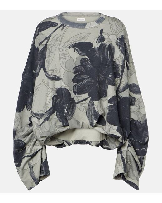 Dries Van Noten Gray Floral Cotton Jersey Sweatshirt
