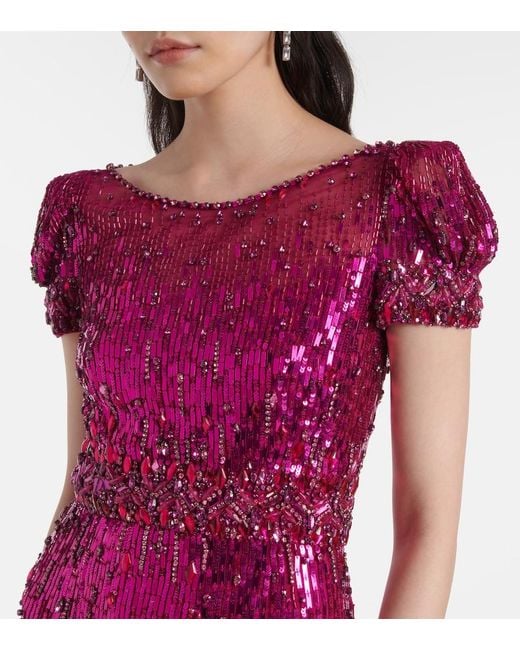Jenny Packham Purple Sungem Embellished Gown