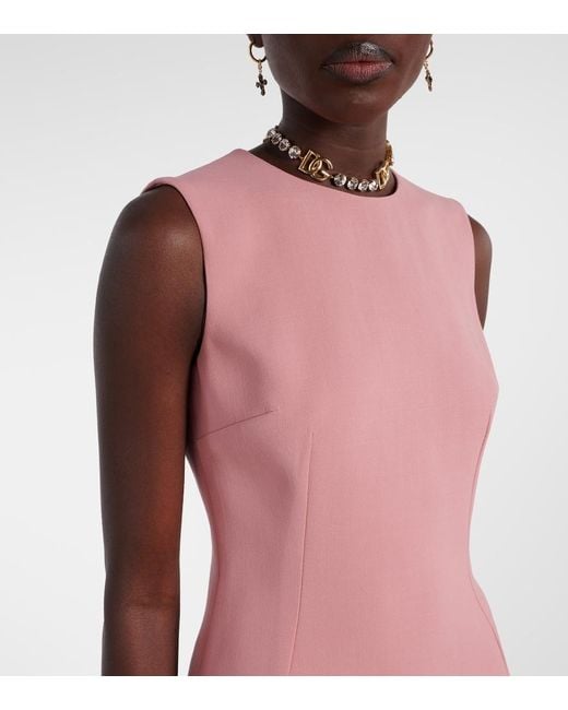 Dolce & Gabbana Pink Virgin Wool Midi Dress