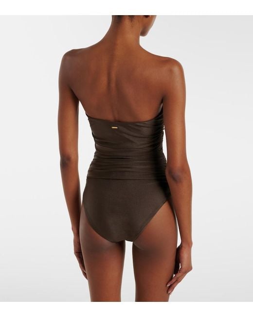 Jonathan Simkhai Brown Lorena Applique Ruched Swimsuit