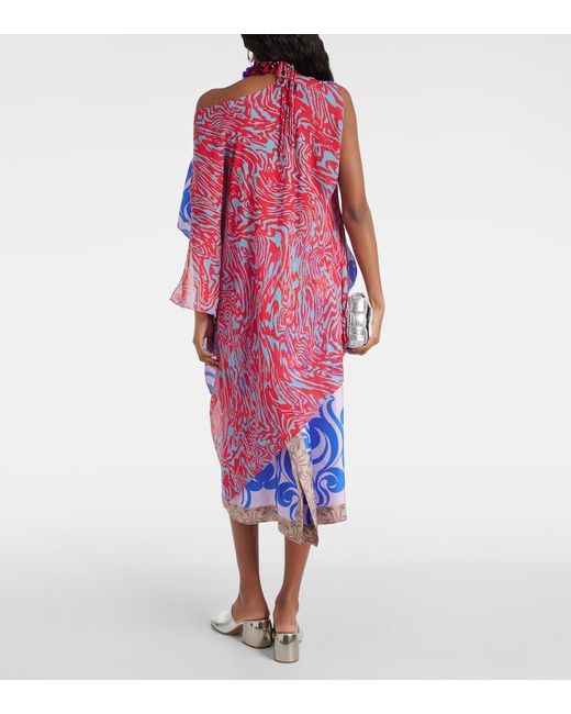 Dries Van Noten Blue Embellished Printed Silk-Blend Blouse