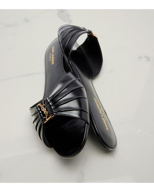 Saint Laurent Black Cassandre Leather Slides