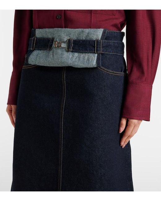 Victoria Beckham Blue Convertible Denim Midi Skirt