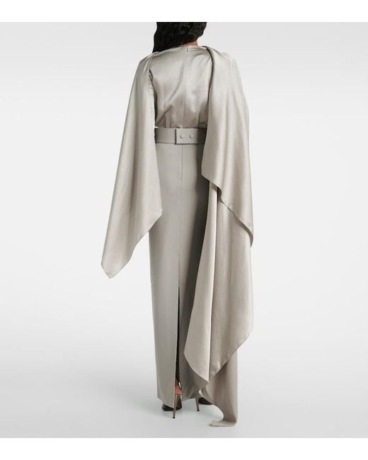 Solace London Gray Rosalia Draped Satin-Trimmed Gown