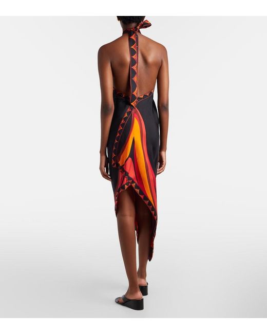 Emilio Pucci Red Printed Halterneck Silk-Twill Midi Dress