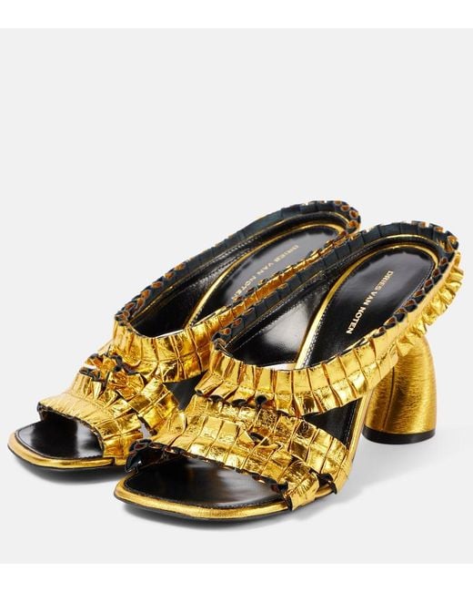 Dries Van Noten Yellow 95 Metallic Leather Sandals