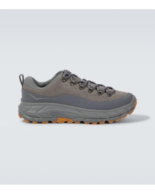 Hoka One One Gray Tor Summit Leather-Trimmed Sneakers for men