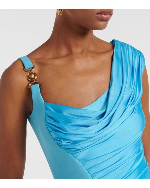 Versace Blue Medusa Draped Gown