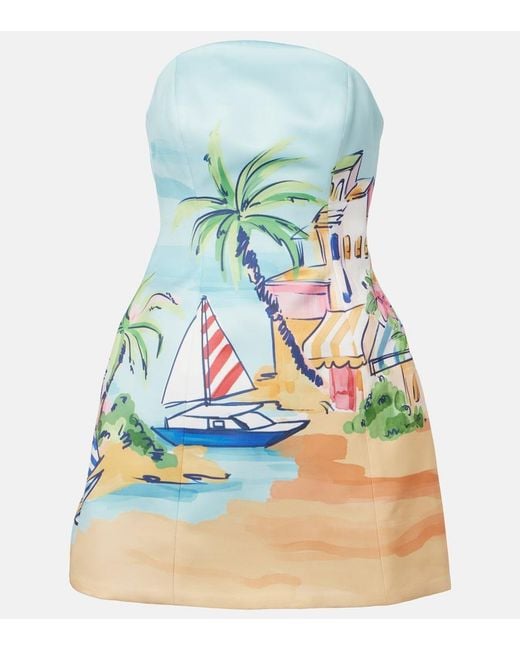 LEO LIN Blue Printed Bustier Dress