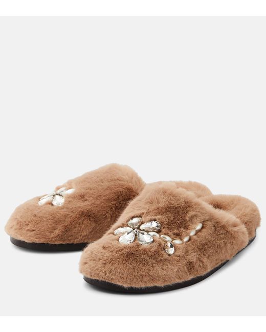 Simone Rocha Brown Embellished Faux Fur Slippers