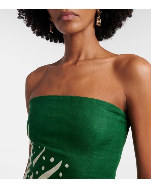 Cala De La Cruz Green Carla Printed Linen Minidress
