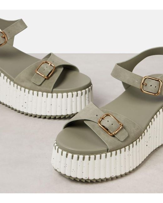 Chloé Metallic Nama Suede Platform Sandals