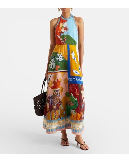 ALÉMAIS White X Mlak Printed Linen-Blend Midi Dress