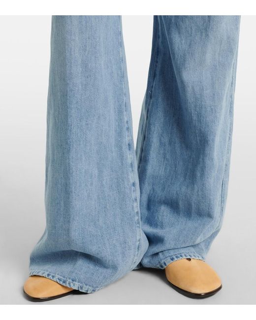 7 For All Mankind Blue Cotton And Linen Wide-Leg Jeans
