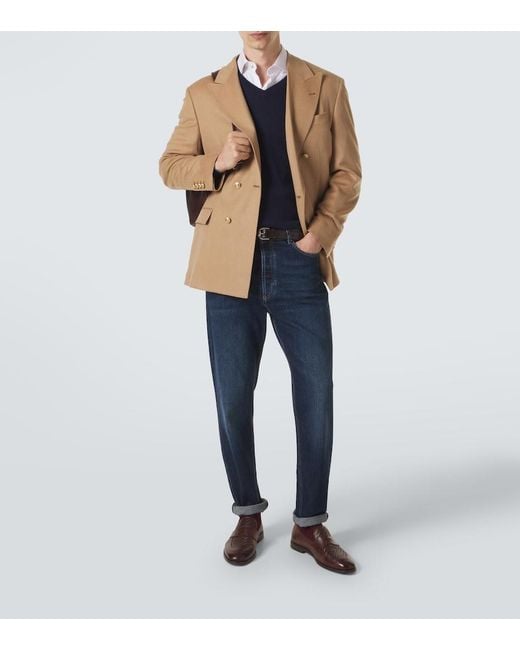 Brunello Cucinelli Natural Double-Breasted Camel Hair Blazer for men