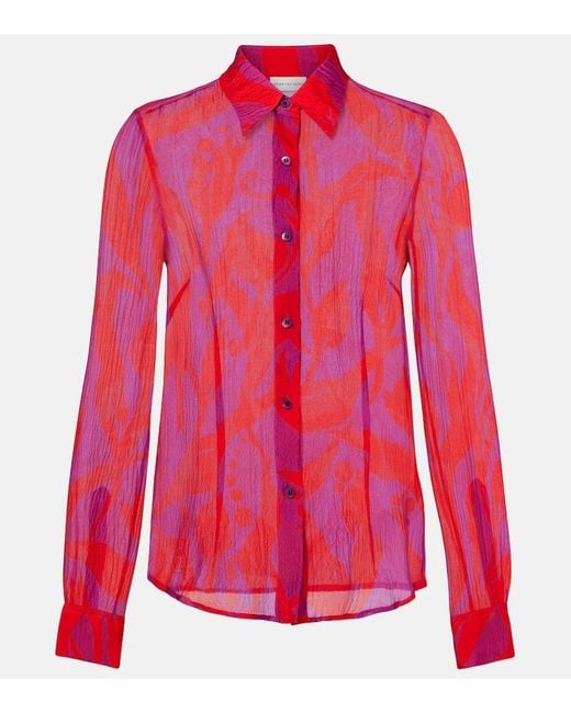 Dries Van Noten Red Cloudy Printed Silk Shirt