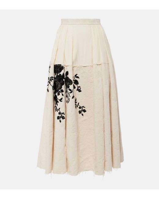 Erdem Natural Embroidered Cotton Jacquard Midi Skirt