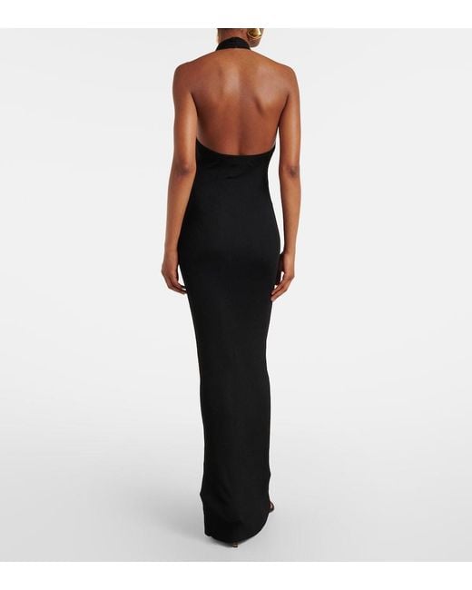 Nili Lotan Black Ribbed-Knit Halterneck Maxi Dress