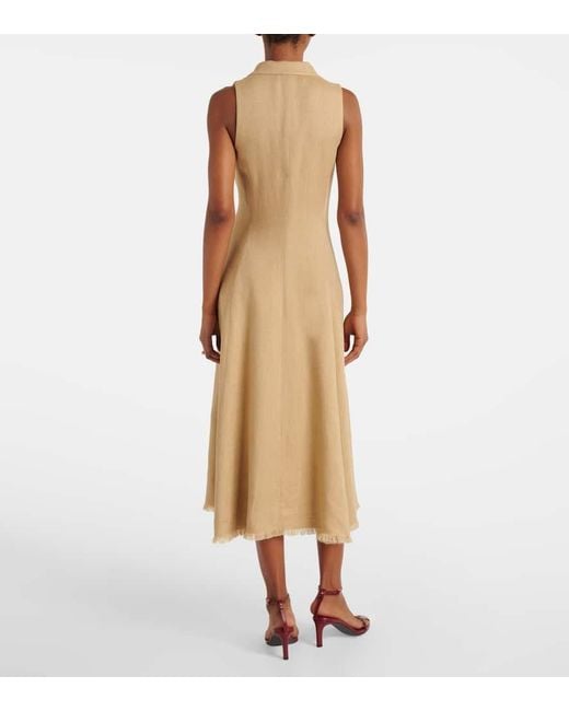 Ralph Lauren Natural Silk And Linen Midi Dress