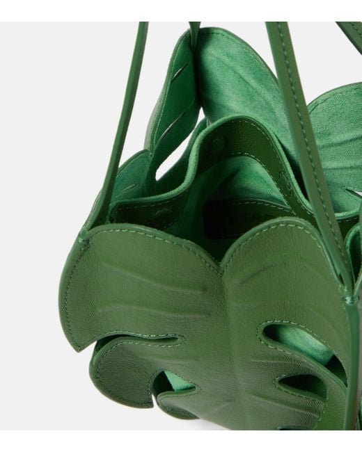 Staud Green Palm Mini Leather Tote Bag