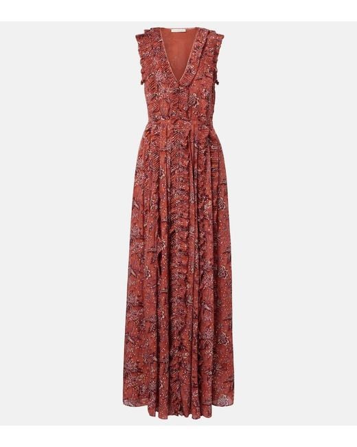 Ulla Johnson Red Aida Ruffled Silk-Blend Chiffon Maxi Dress