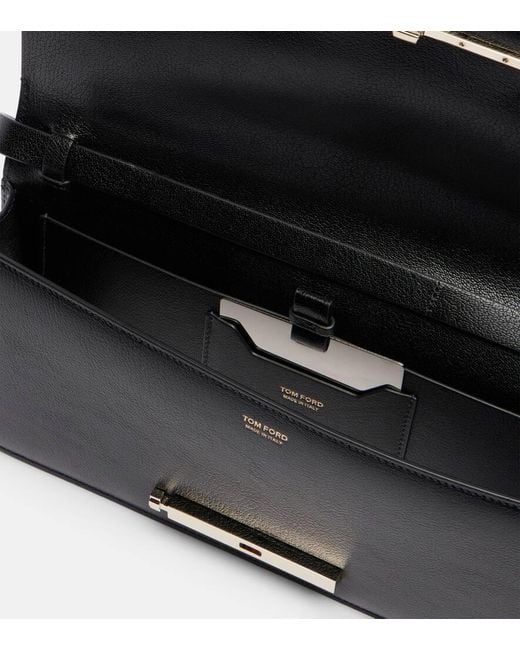 Tom Ford Black Double T Leather Shoulder Bag