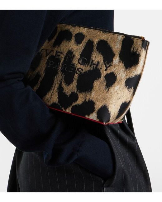 Givenchy Black Logo Leopard-Print Pouch