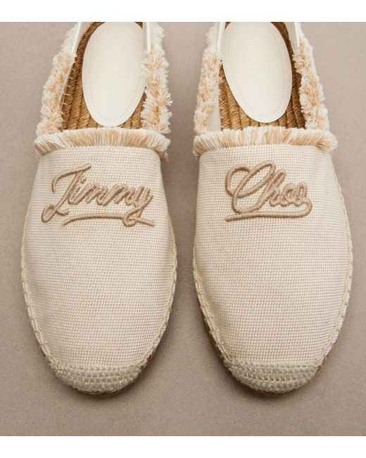 Jimmy Choo Natural Avi Embroidered Canvas Espadrilles