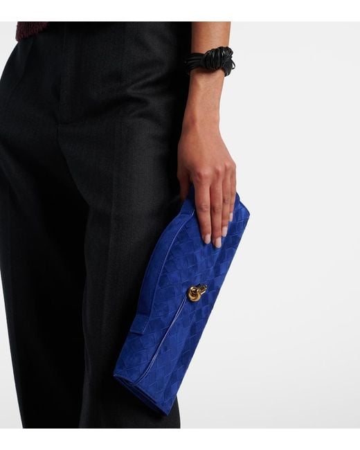 Bottega Veneta Blue Andiamo Long Intrecciato Suede Clutch
